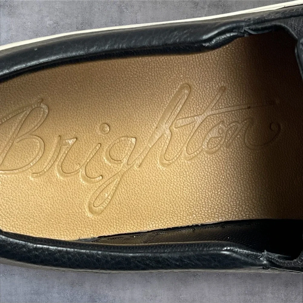 Brighton Spark Black Leather Slip On Sneaker Shoes Beaded Medallion Womens 9